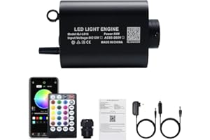 AKEPO 16W Bluetooth APP Control Fiber Optic Light Source, RGBW lamp Beads + Music Activated + 28-Key Remote Control for Car Headliner Stars Home