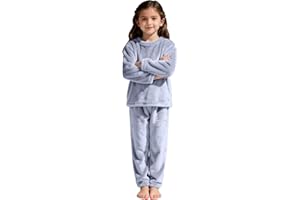 Kids Boys Girls Flannel Fleece 𝐏a𝐣amas Set Fuzzy Fleece Crewneck Tops & Pants Solid 2PCS Outfits Warm Winter 𝐒lee𝐩wear