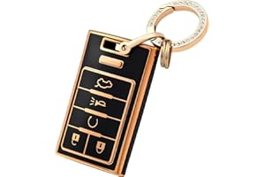 OFFCURVE Key Fob Cover with Keychain for Cadillac, TPU Car Key Case Protector for Cadillac SRX ATS ELR XTS 2010 2011 2012 2013 2014 2015 Keyless Entry Remote Control Start Car Key Accessories, Black