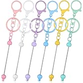 LALAFINA 12Pcs Colorful Beadable Keychains Bulk Blank Beaded with Lobster Clasp, Colorful Bead Keychain Making Kit for Jewelry Making Diy Crafts