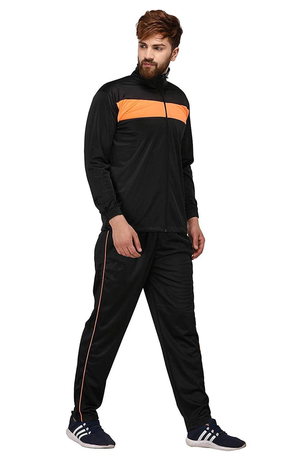 Meenakshi Traders Branded Men's Polyester Tracksuit Black and Orange