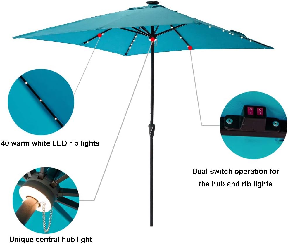 Amazon Com C Hopetree Square Outdoor Patio Umbrella With Solar Led Lights 7 5 X 7 5 Ft Aqua Blue Garden Outdoor