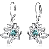 ZPMMPZ Lotus Earrings 925 Sterling Silver Lotus Dangle Earrings Natural Turquoise Jewelry Gifts for Women