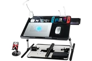 iXTRA Laptop Lap Desk Include Cooling Fan,Adjustable Lap Desk with Light Fan,Folding Laptop Desk for Bed with USB,Bed Desk with Storage Drawer 56 * 32cm,Black