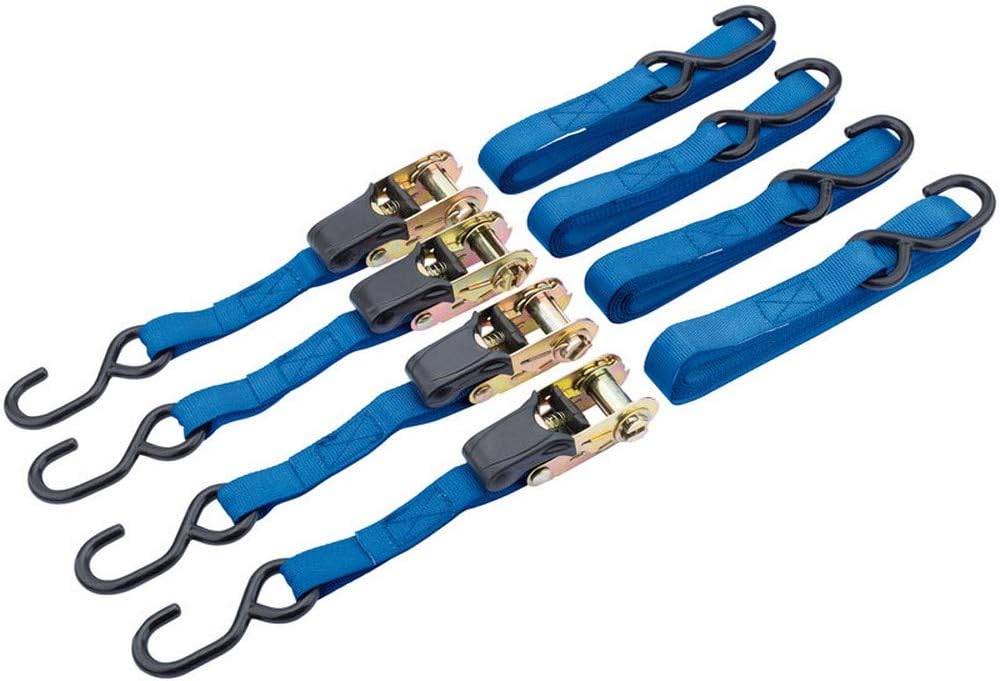 Draper 60965 4 Piece Ratcheting Tie Down Straps with Two 'S' Hooks, 250 kg Capacity, Blue, 3.5 m x 25 mm