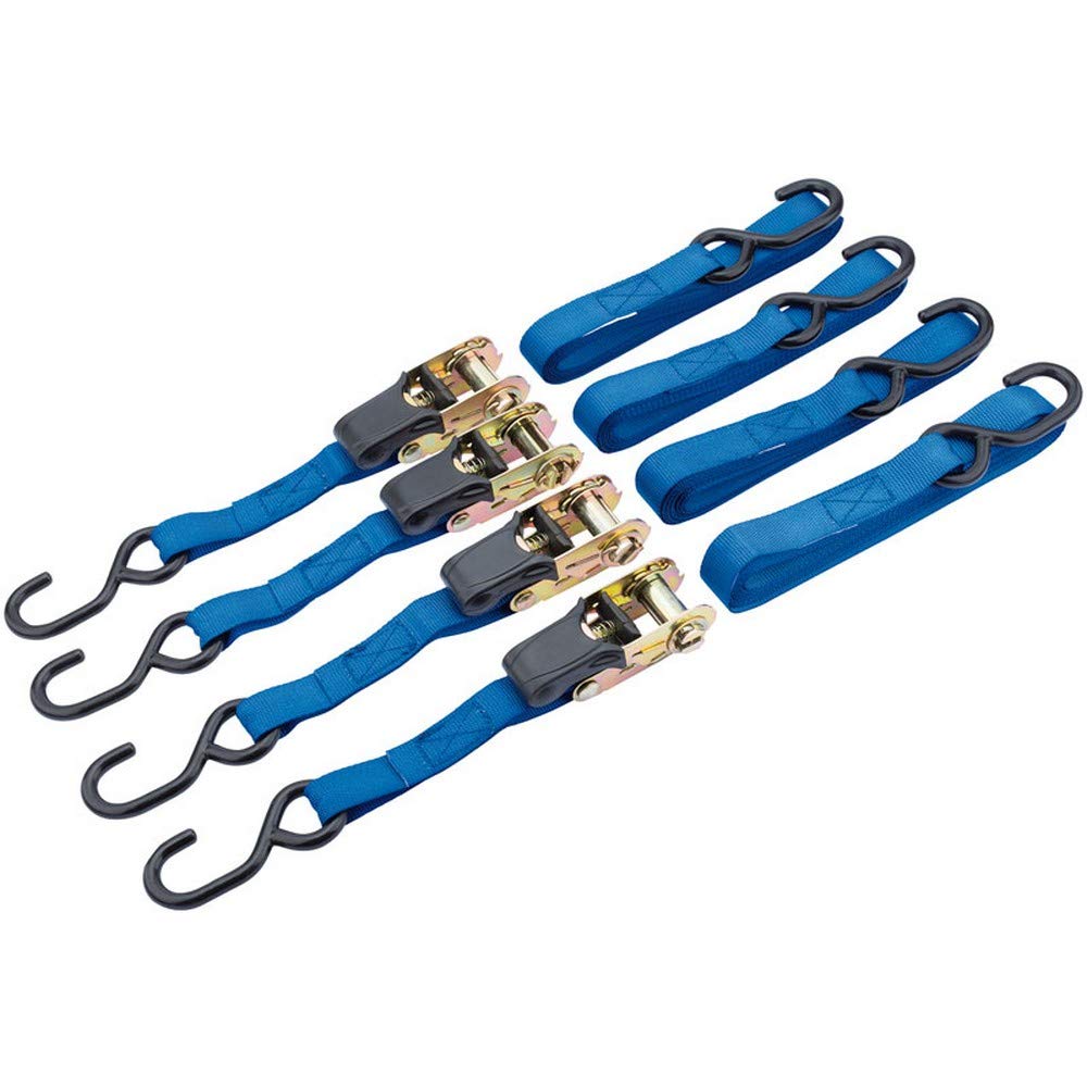 Draper 60965 4 Piece Ratcheting Tie Down Straps with Two 'S' Hooks, 250 kg Capacity, Blue, 3.5 m x 25 mm