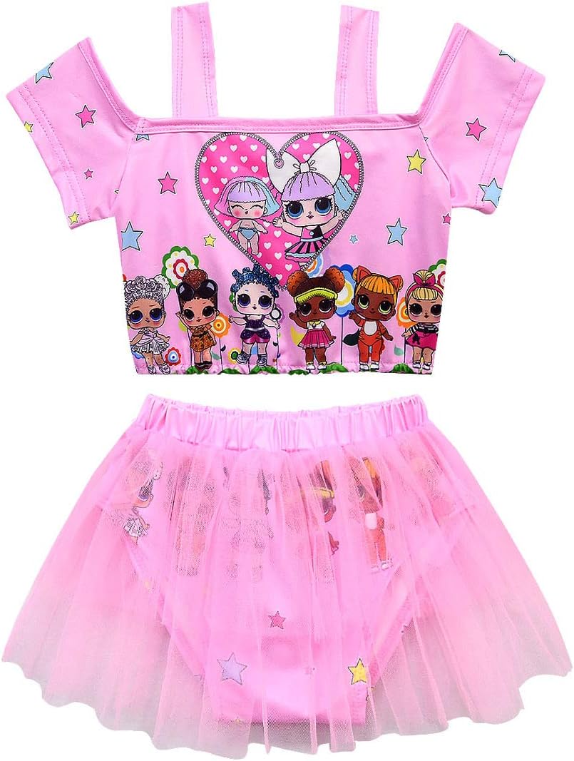 Kids Cartoon Printed Two Piece Swimwear Swimsuit Tankini Bathing Suit for Girls Bikini