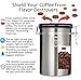 Java Shield Coffee Container – Airtight Canister with co2 Valve for Freshness – Large Stainless Steel Container with Scoop - Keep Beans and Ground Coffee Fresh Longer – Built-In Calendar Wheel
