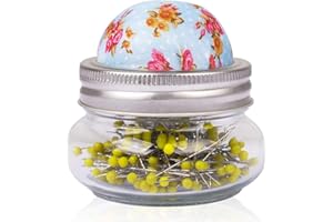 eZAKKA Pin Cushion, Sewing Pins for Sewing with Needle Pin Holder and Glass Bottle 200 Pieces Pearl Needles Quilting Pin Cushion Kit