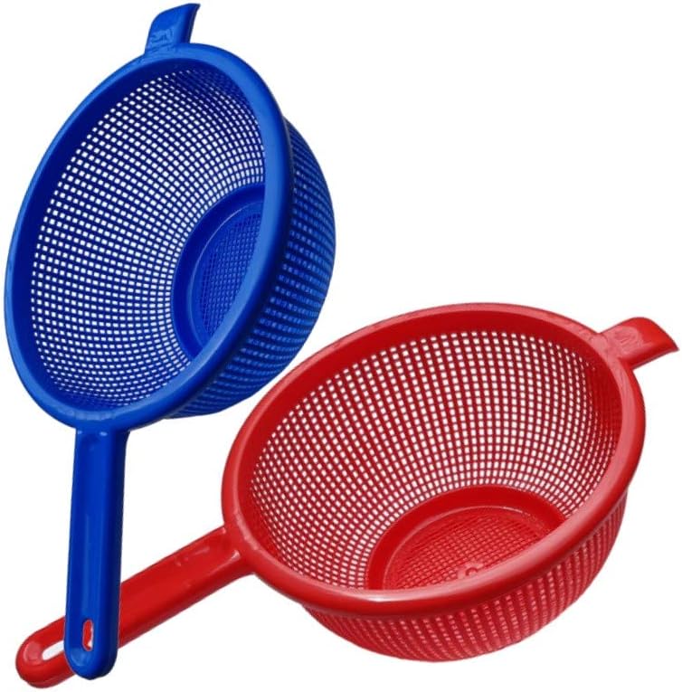 Always23 Plastic Strainer with handle, 9.5 Inch, 2 Pack, 4 Assorted colors, Plastic Strainer Colander with Long Handle,