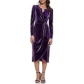 Kensie Womens Long Sleeve Velvet Faux Wrap Midi Dress