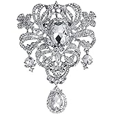 Extra LARGE Antique Vintage Art Deco Victorian Style Silver Tone Imitation Diamond Clear Rhinestone Statement Bridal Wedding Brooch Pin