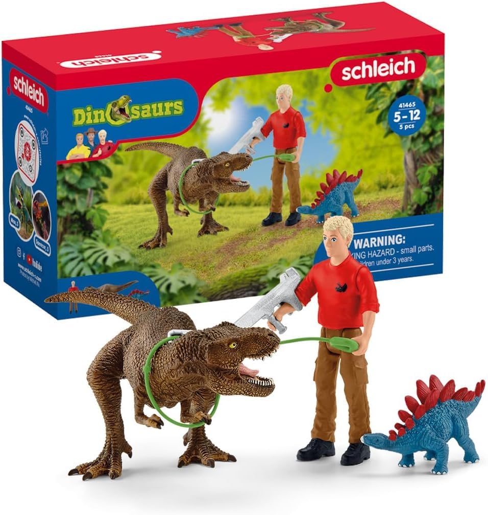 SCHLEICH Dinosaurs - 5 PC Tyrannosaurus Rex Attack Playset - Dinosaur Toy for Boys and Girls - Dino Figurines for Kids Ages 5+