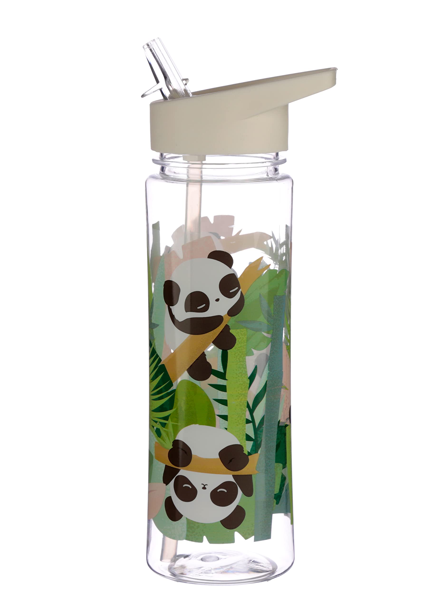 Puckator Pandarama - Kids Drinks Bottle With Flip Straw - Reusable Water Bottle For Girls And Boys With A Carry Handle - Bpa Free - For School Nursery - Cute Panda Design - Pp 550ml