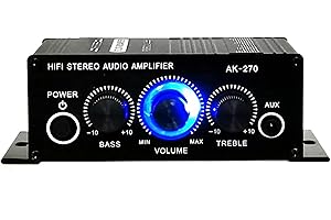Car Amplifier, Stereo Amplifier 12V Portable Clear Sound Quality Mini Amplifier for Car Motorbike Home (AK270)