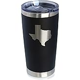 Texas State Outline - Insulated Coffee Tumbler Cup with Sliding Lid - Stainless Steel Insulated Mug - State Themed Decor and Gifts for Texan Women & Men - Black