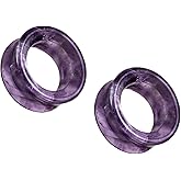Pierced Owl - Natural Amethyst Stone Double Flared Saddle Tunnels, Sold as a Pair