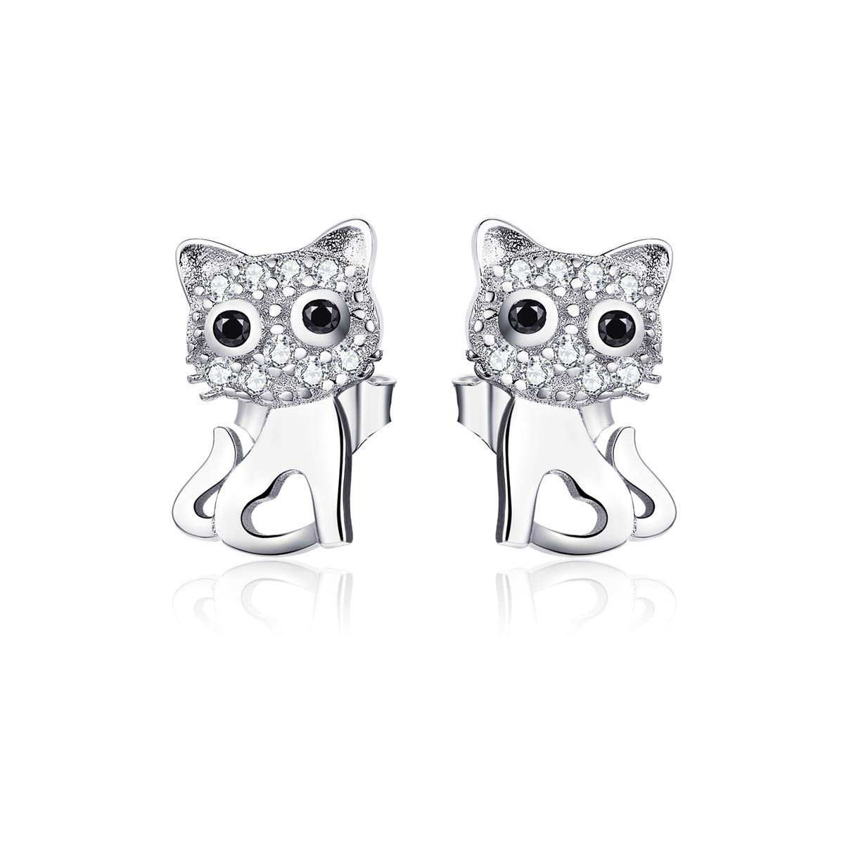 Silver Cat Sterling Silver 925 Cute Kitty Stud Earrings for Women Clear CZ Cat Lover Gifts Gifts Luxury Statement Jewellery