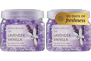 SMELLS BEGONE 12 oz Odor Eliminator Gel - Air Freshener- Absorbs & Eliminates Odor in Bathrooms, Basements, Cars, Boats, RVs & Pet Areas - Made with Essential Oils - Lavender Vanilla Scent (2-Pack)