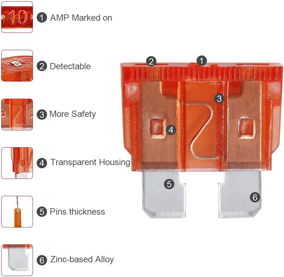 AHL 100pcs Auto Motorcycle Car Boat Truck Blade Fuse Box Assortment 5A 7.5A 10A 15A 20A 25A 30A 35A 40A 50A: Automotive