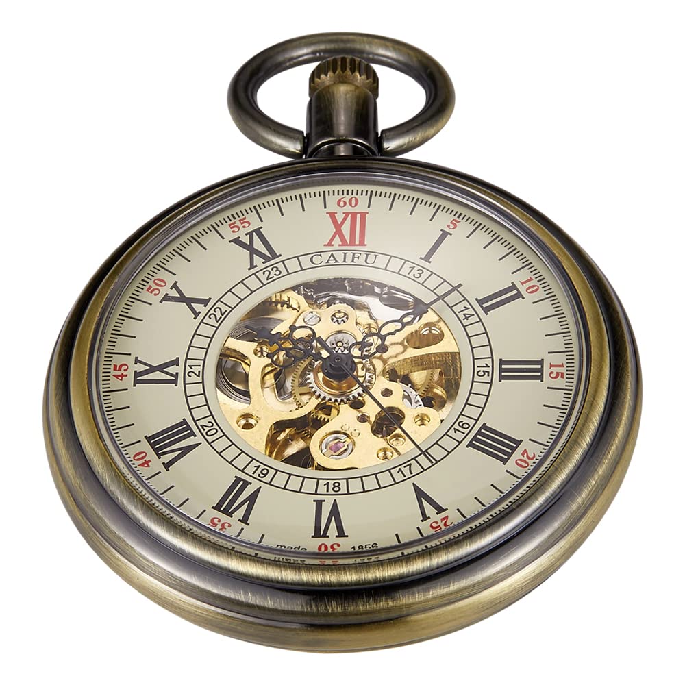 Tiong Vintage Smooth Capless Men's Mechanical Pocket Watch with Chain for Father's Day