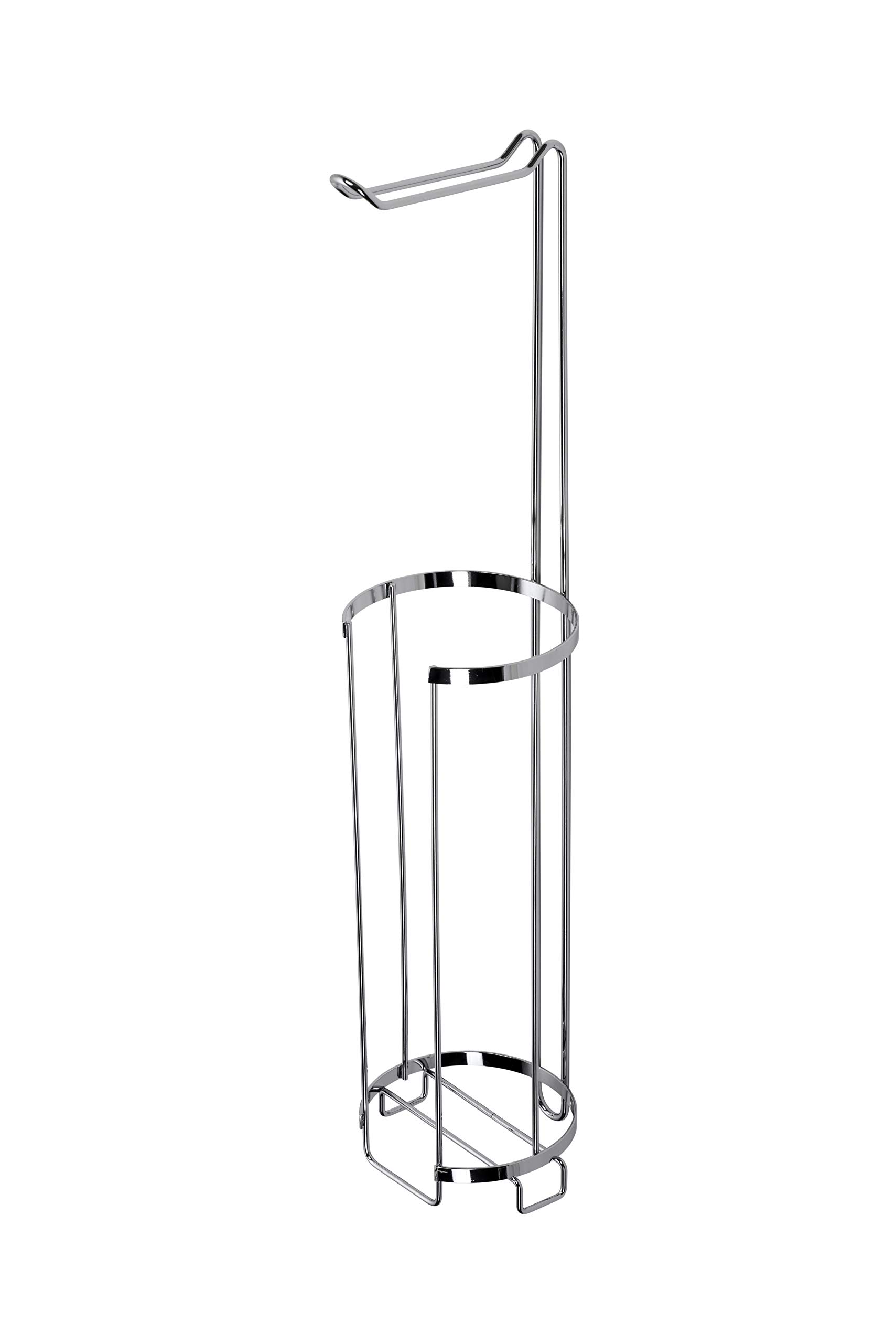 Croydex Free Standing Toilet Roll Holder - Chrome Plated Bathroom Storage Caddy - Holds 3 Spare Rolls - Simple and Practical Toilet Roll Storage Dispenser - Sleek Design for Any Bathroom