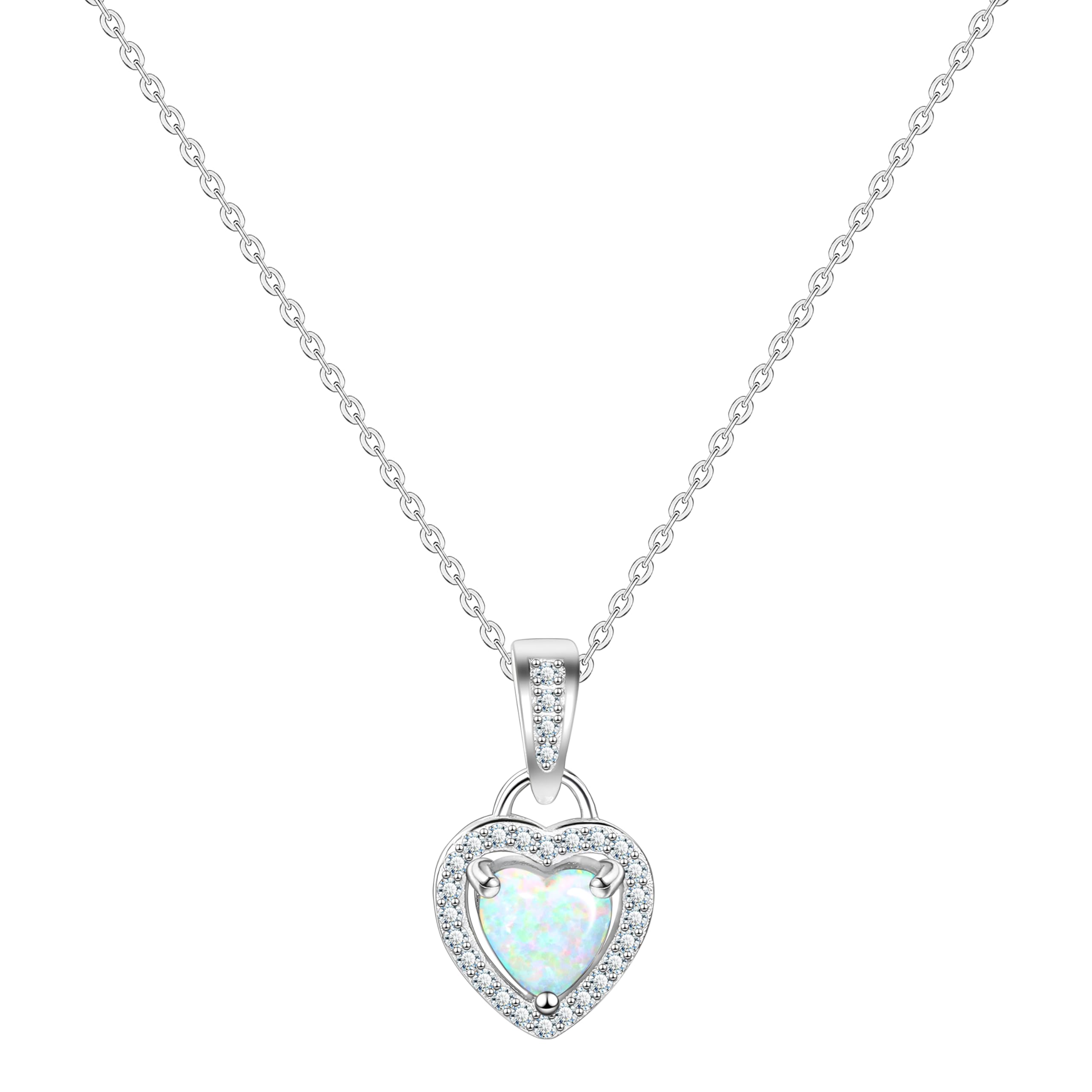 KristLand Moonlight Forever Love 925 Silver Necklace Decorated Heart White Opal Pendant Necklace for Women Girlfriend Wife Daughter Gift Box