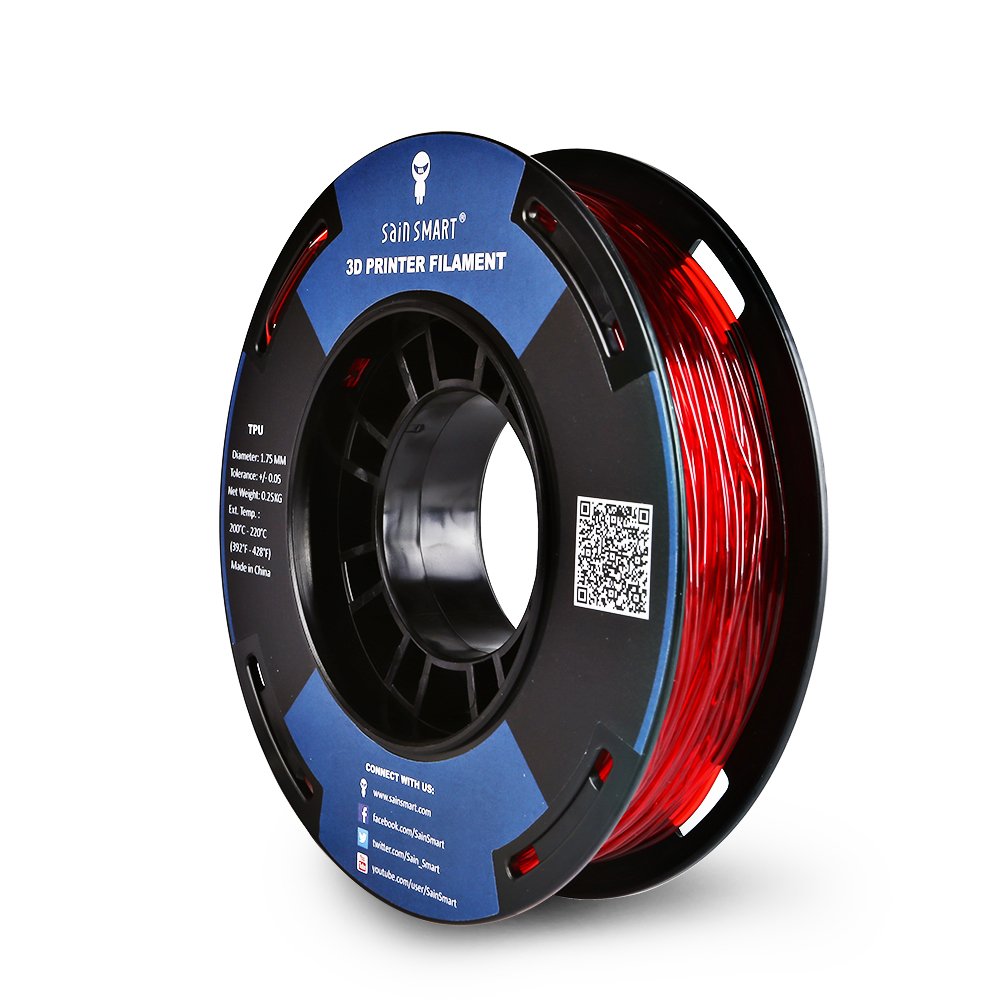 SainSmart Small Spool, 1.75 mm, Thermoplastic Polyurethane (TPU), Flexible 3D Filament, 250 g, Accuracy +/- 0.05 mm, Shore 95A, Red