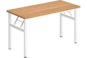 SDHYL 47 inches No Assembly Foldable Computer Desk for Home Office Workstation, Simple Folding Study and Writing Table with Metal Frame, Teak and White