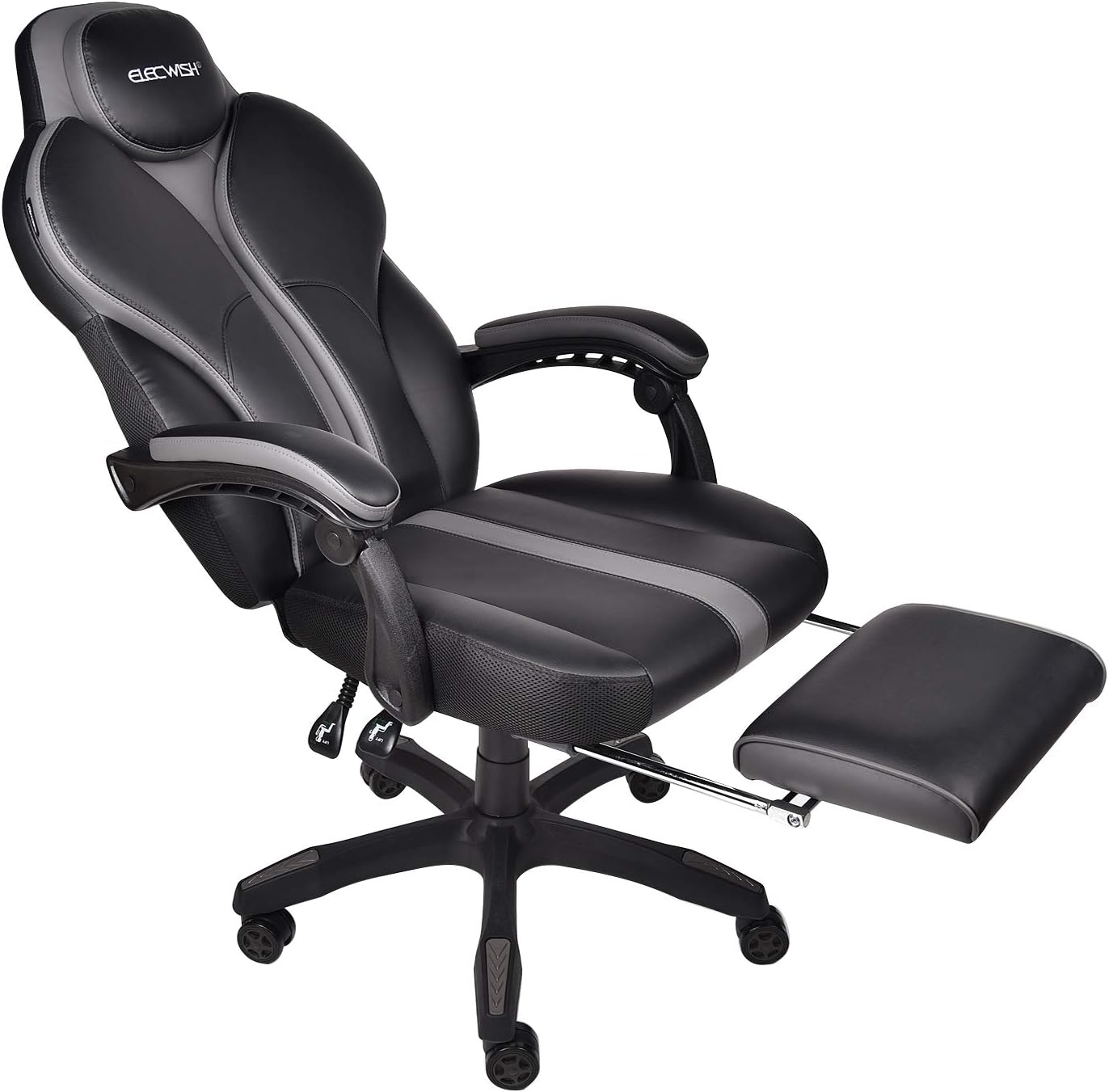 Fullwatt Video Racing Gaming Chair - with Footrest for Adults High Back Adjustable Chairs Swivel Office Desk Chair with Lumbar Space Version(Grey)