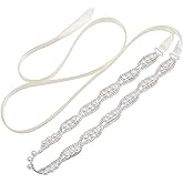 WEZTEZ Thin Crystal Wedding Belt Sliver Bridal Belt Bridesmaid Sash with Pearls Rhinestones for Women Dress Accessories