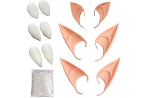 macoking 6 Pieces Halloween Vampire Teeth Elf Ears Cosplay Accessories for Women Men