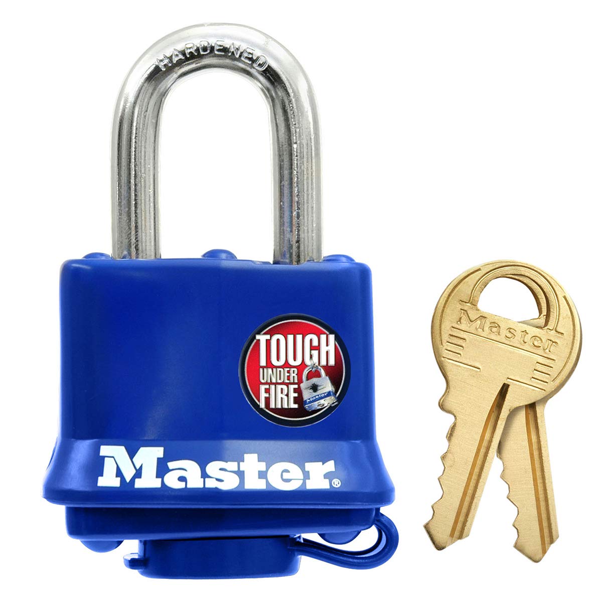 Master Lock 312EURD Laminated Padlock with Key and Thermoplastic Cover, Blue, 7,3 x 4 x 2,5 cm