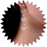 Aneneiceera Vintage Crystal Butterfly Dangle Earrings Gold Butterfly Tassel Earrings Long Linear Cz Drop Earrings Tiny Butterfly Earrings Jewelry for Women and Girls