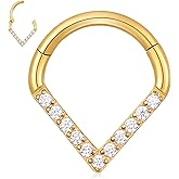 Yolev Septum Ring Piercing Jewelry 316L Surgical Steel Septum Nose Ring CZ Teardrop Hinged Septum Hoop Seamless Clicker Rings 10mm Helix Cartilage Conch Hoop Piercing Jewelry for Women (Gold)