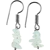 NJCRAFT Gemstone Chips Dangling Earrings, Stone 2-3 MM, Black Plated, Handmade Jewelry, Chakra Healing Crystals, Polished Nuggets Stones, Women Earrings, Gemstone Jewellry