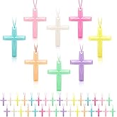 Junkin 96 Pcs Easter Plastic Cross Necklaces Crystal Mini Crosses Necklace Bulk Christian Religious Party Favors Sunday School Prizes for Adults Bible Toys Church Gift, 8 Color(Pastel Colors)