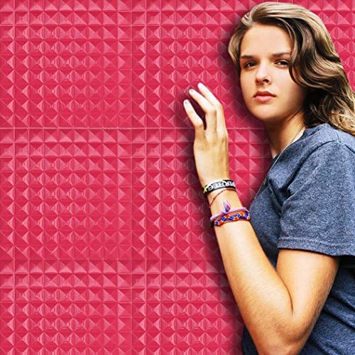 Tharv 3D PE Foam Self-adhesive Wallpaper Wall Sticker, Lifelike Embossed Brick Stone, Waterproof Soft Anti-collision Child, Noise Reduction Modern Room Décor, 11.8"x11.8"x 0.3" (hot pink)