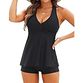 Tempt Me Women Two Piece Tankini Swimsuit Racerback Bathing Suits Tops with Shorts High Waisted