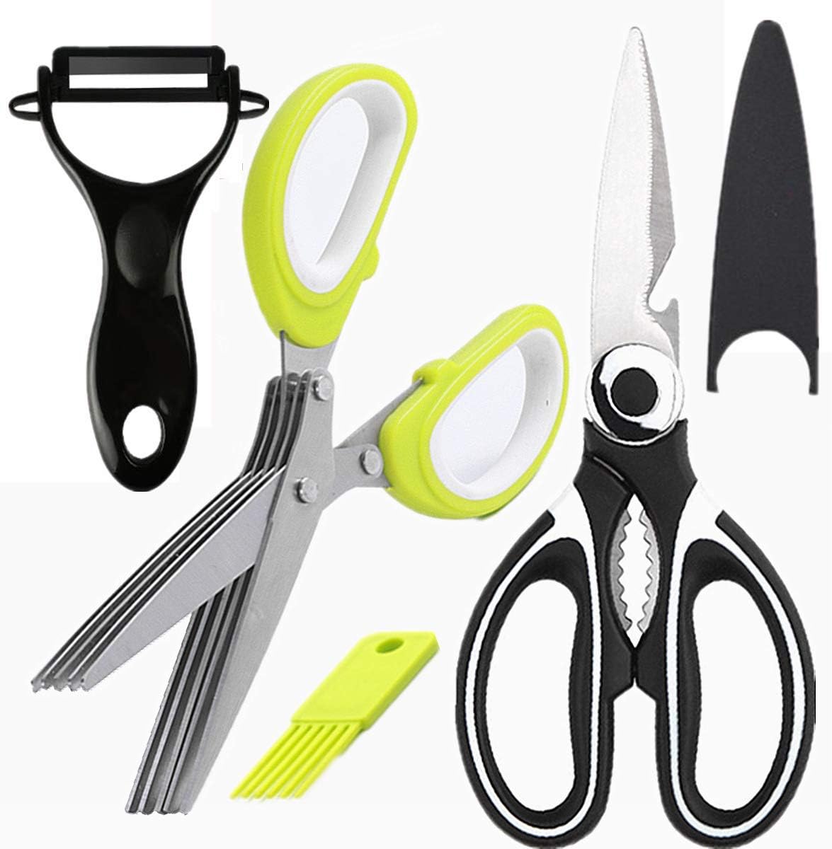 kitchen Gadgets Kitchen Shears, 3 Pack Set Scissors All Purpose, Kitchen Scissors Heavy Duty Meat Scissors, poultry shears , Stainless Steel Sharp Utility Food Scissors + herb Scissors + Peeler