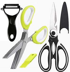 kitchen Gadgets Kitchen Shears, 3 Pack Set Scissors All Purpose, Kitchen Scissors Heavy Duty Meat Scissors, poultry shears , Stainless Steel Sharp Utility Food Scissors + herb Scissors + Peeler