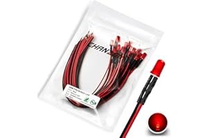 CHANZON 20 pcs Pre-Wired 5mm Red LED Diode Lights (Round Diffused Frosted Lens DC 12V) with 680 ohms 1/4W Resistor and 24awg Wire Indicator Light Emitting Diodes Lighting 5mmled