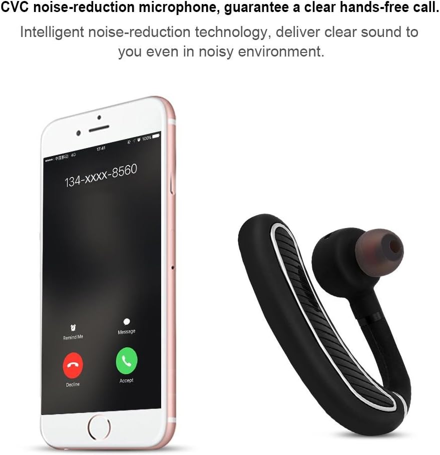 Denash Single Bluetooth 4.1 Waterproof Headset, Business Wireless Earphone Headphone, Noise Cancelling Earpiece 70-Day Standby - Image 4