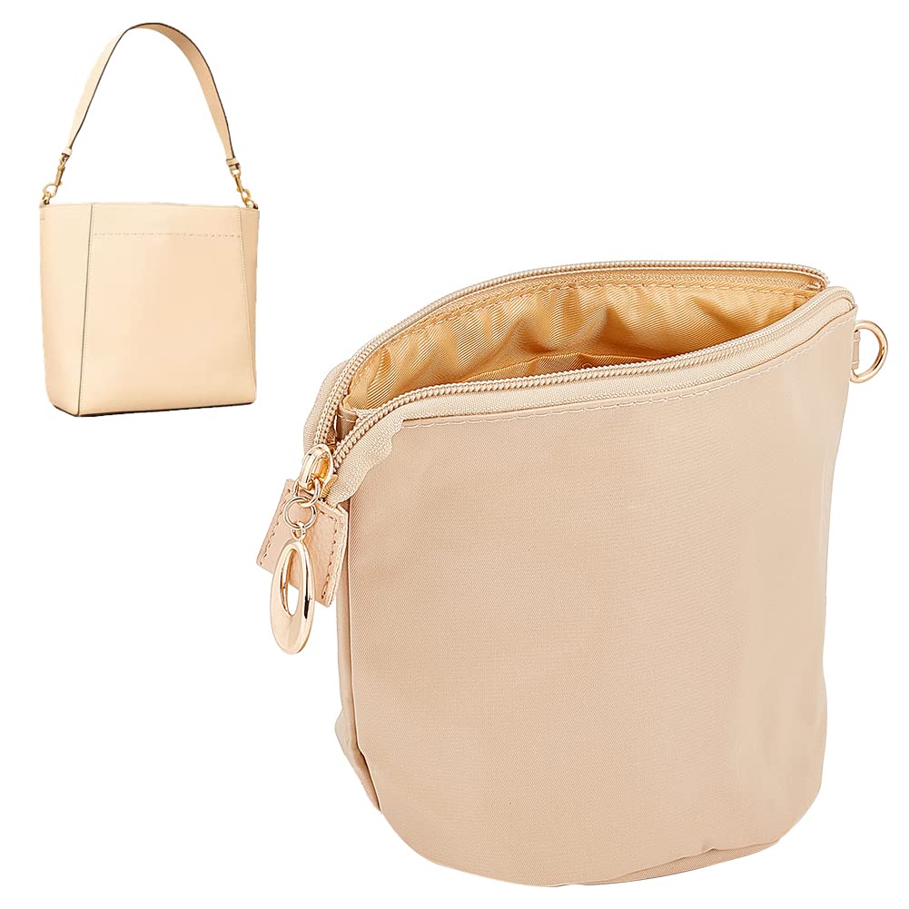 Photo 1 of WADORN Purse Organizer Insert, Nylon Tote Bag Organizer with Zipper, Inside Liner Shaper for Women's Bag, Apricot, 5.4x7.4 Inch