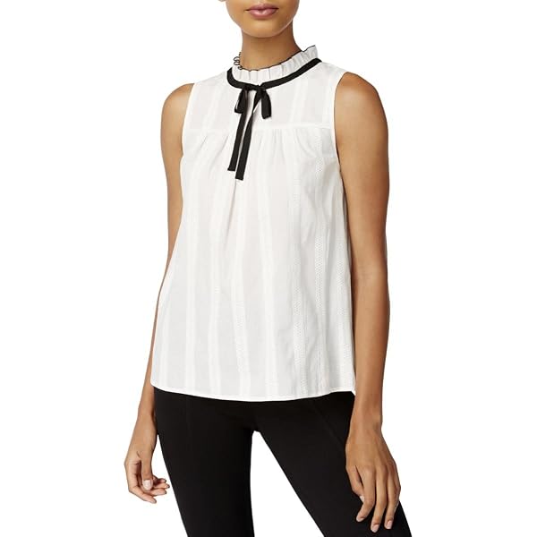 ELLEN TRACY Women's Sleeveless V-Neck Blouse - Engraving Stripe Print, Small, 100% Polyester - View #3