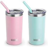 koodee Tumbler with Lids and Straws-12 oz Skinny Tumbler Stainless Steel Double Wall Vacuum Insulated Water Cup Spill Proof, BPA Free (Pink-Blue)