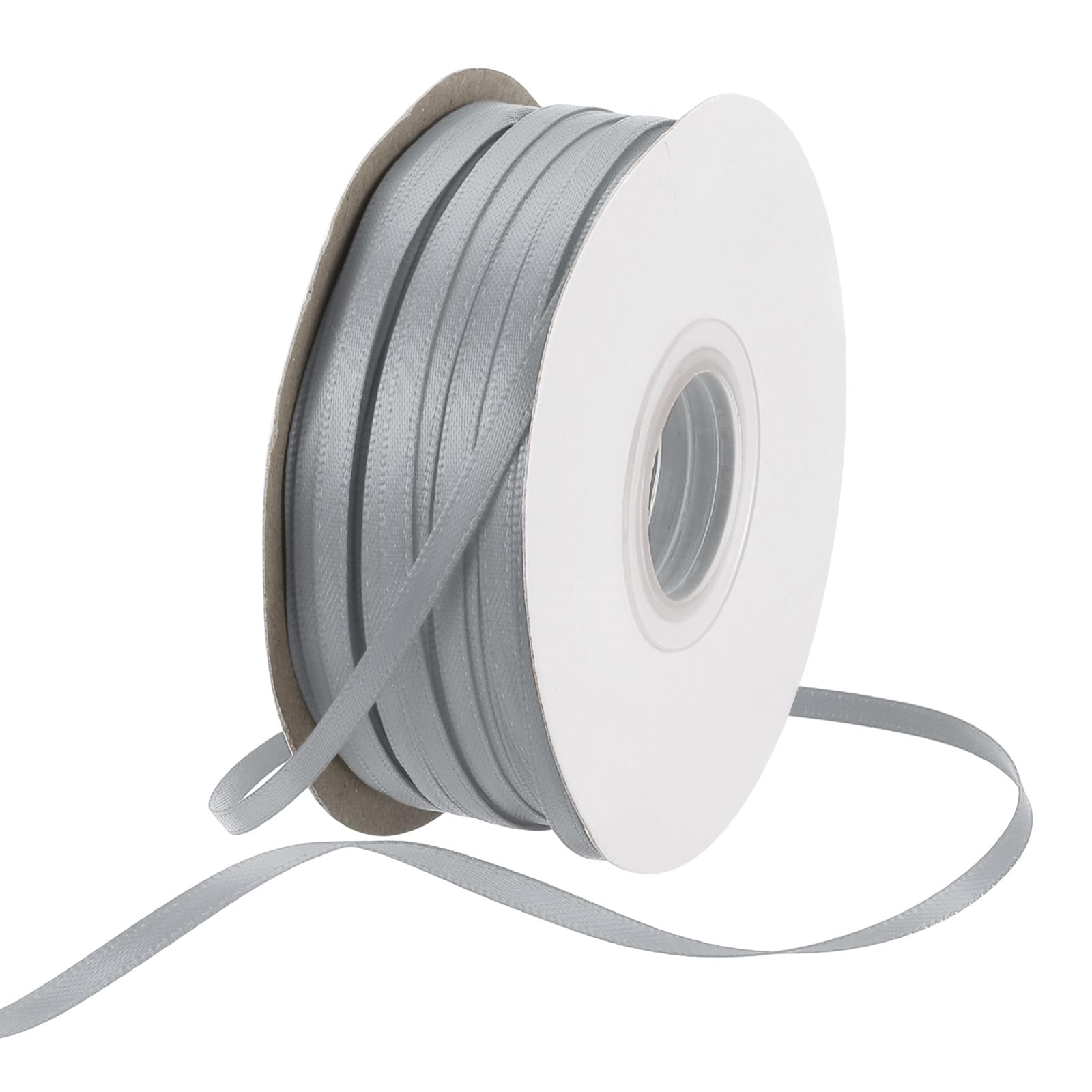 Rebower 3mm Satin Ribbon 91m Thick Double Face Grosgrain Silk Ribbon, [for Gift Wrapping, Hair Bows, Wedding, Cake, Flower] - 100 Yard/300ft/ Grey