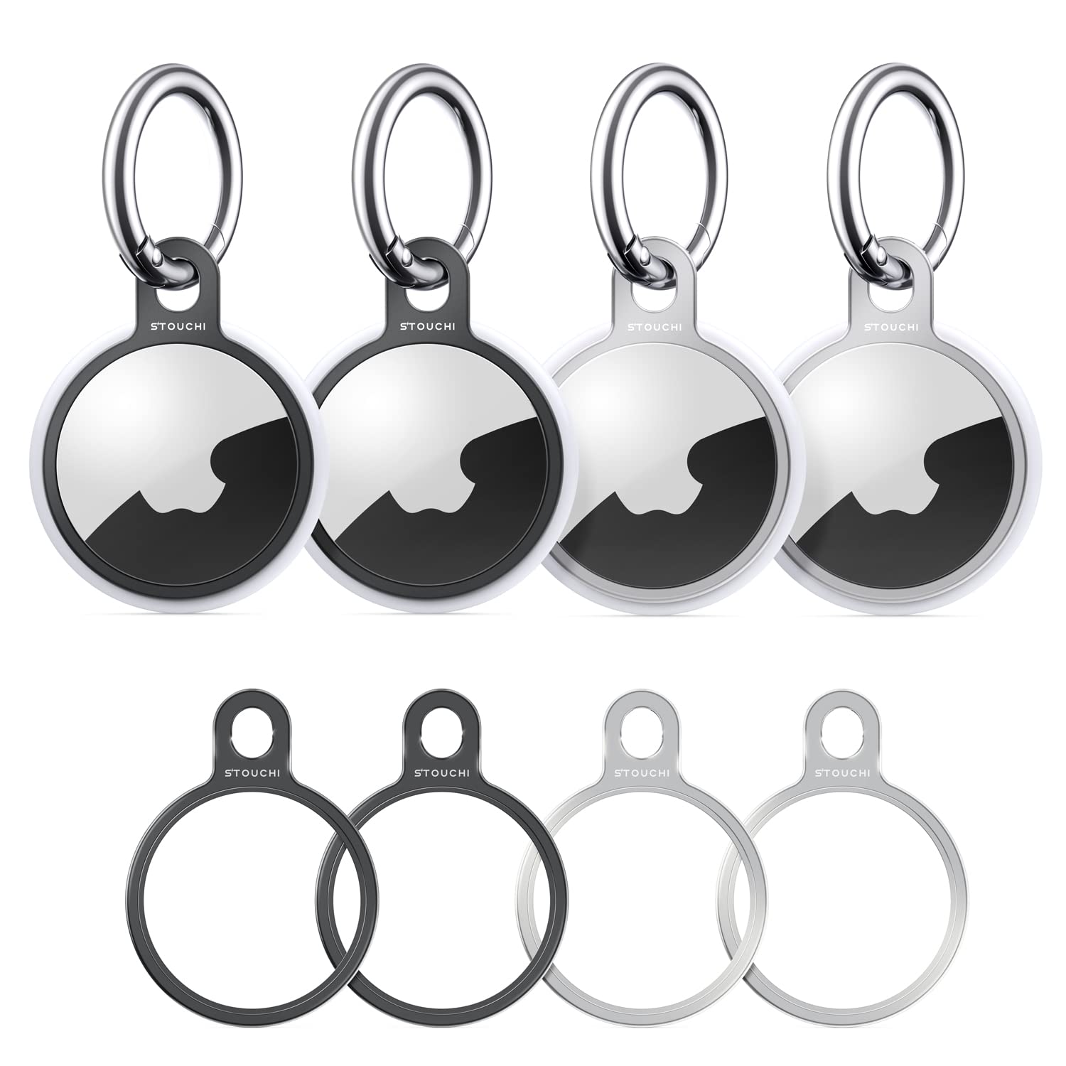 [4Pack] Stouchi Keyring Stainless Steel Case Holder Cover with 4 Keychains Simple Set-up Slim Design for Key Finder Accessories