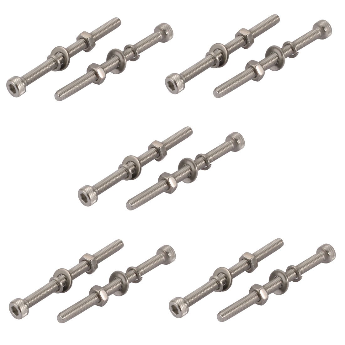 Sourcingmap 10pcs M4x50mm 304 Stainless Steel Knurled Hex Socket Head Bolts Nuts w Washers