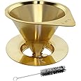 LHS Pour Over Coffee Dripper Reusable Coffee Filter Paperless Coffee Filter Stainless Steel Pour Over Coffee Maker Cone Coffee Dripper for 1-2 Cup,Gold